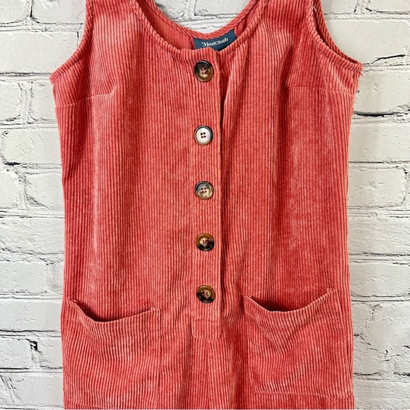 MODCLOTH AS YOU WISH WIDE LEG ORANGE SLEEVELESS CORDUROY JUMPSUIT SIZE (S) - Picture 6 of 11